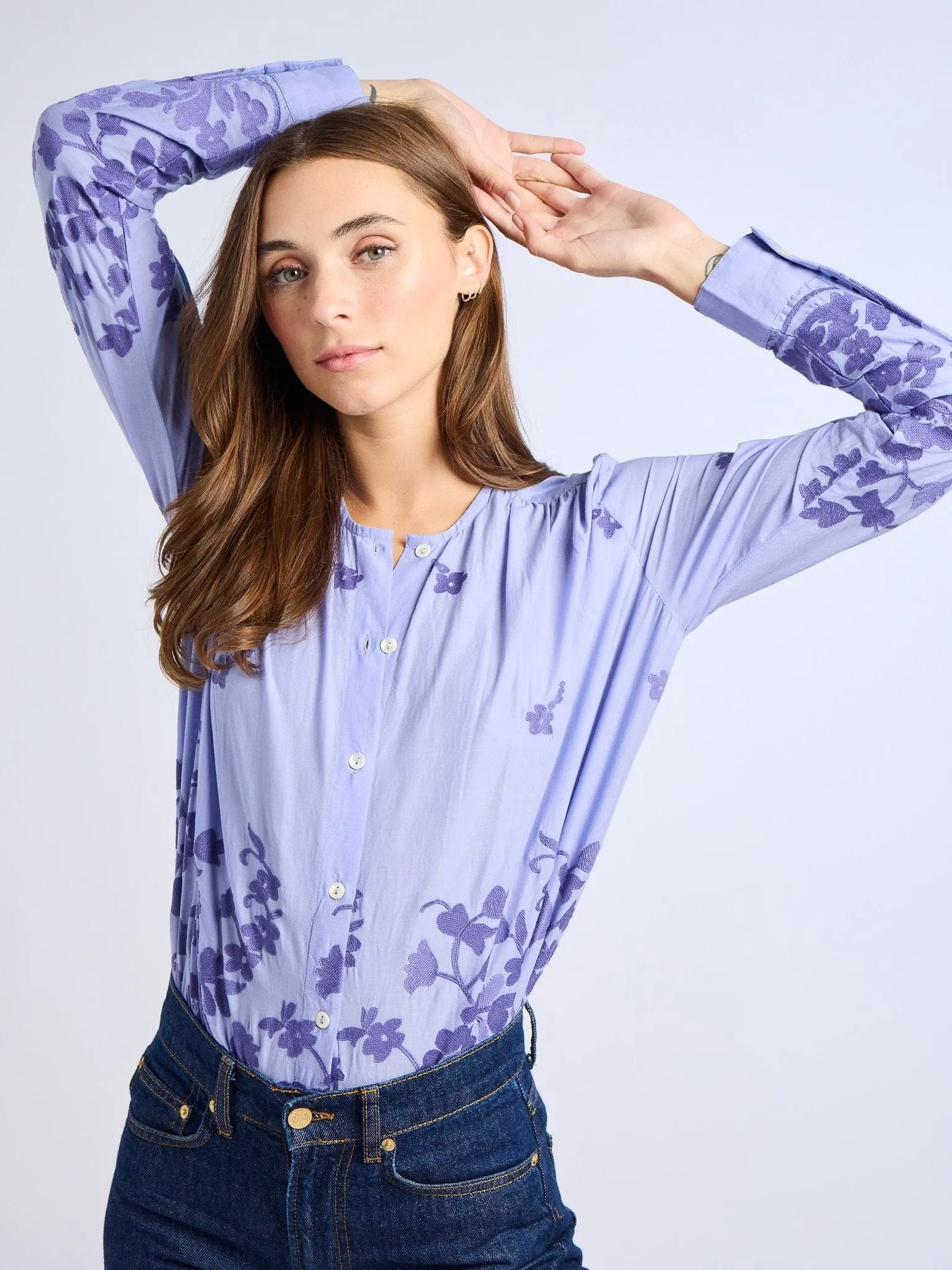 Florian Top in Periwinkle Embroidery
