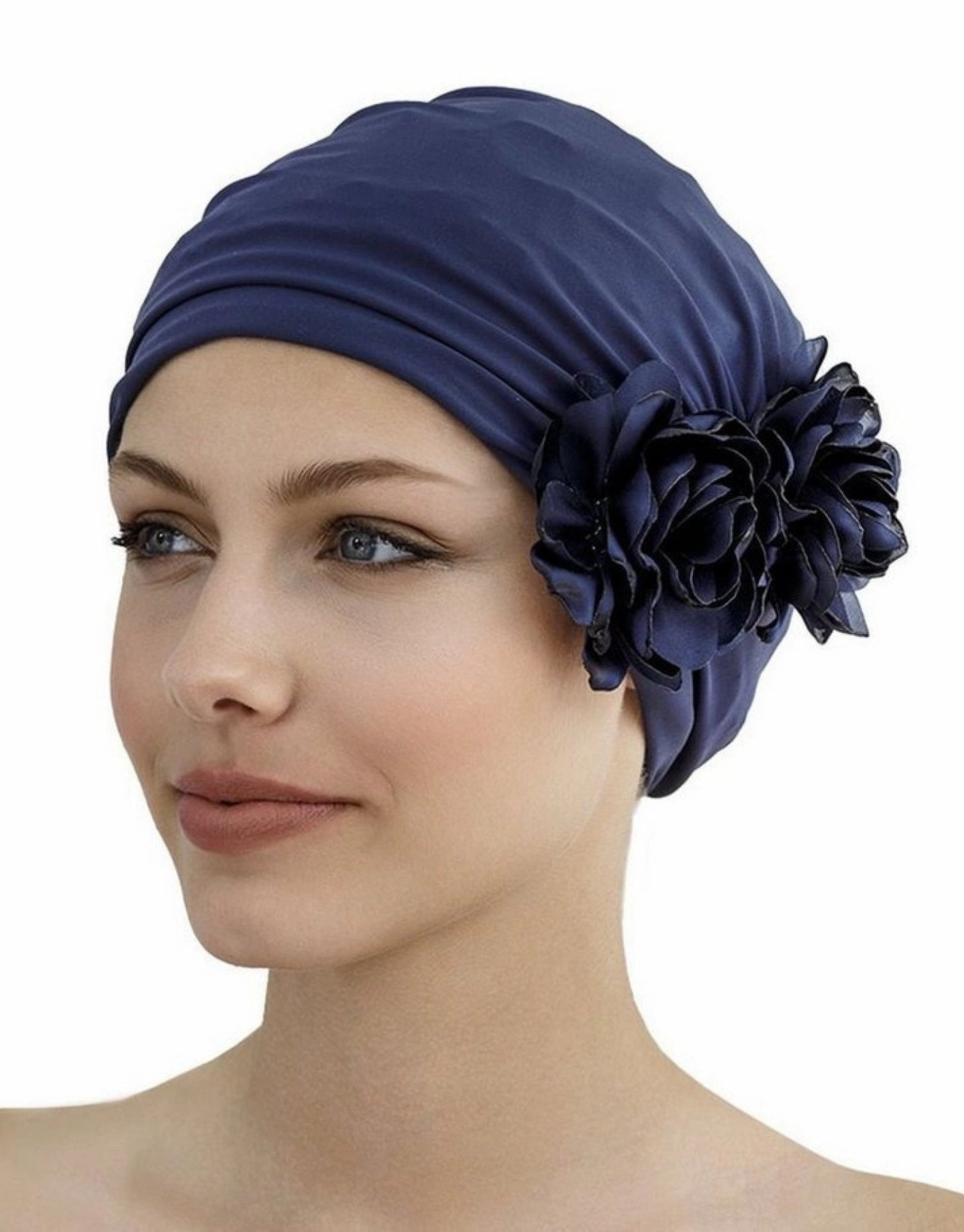 Flower Fabric Swim Cap - Navy fashy swimwear collection, fashy thermal swimwear