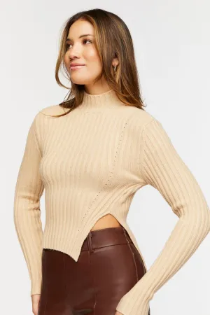 Forever 21 Knit Women's Asymmetrical-Hem Sweater Top Sand Forever 21