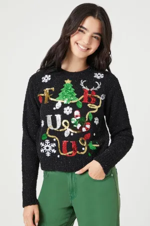 Forever 21 Knit Women's Fabulous Graphic Christmas Sweater Black/Multi Forever 21