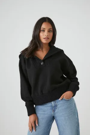 Forever 21 Knit Women's Half-Button Ribbed Sweater Black Forever 21