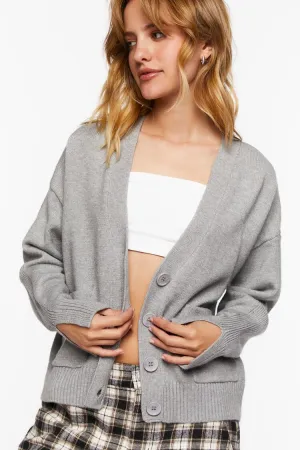 Forever 21 Knit Women's Split-Sleeve Cardigan Sweater Heather Grey Forever 21