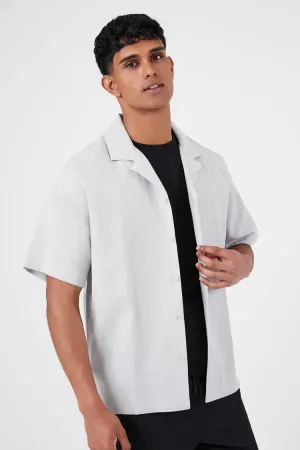 Forever 21 Men's Cotton-Blend Short-Sleeve Shirt Light Grey Forever 21