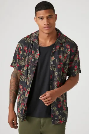 Forever 21 Men's Floral Print Short-Sleeve Shirt Black/Multi Forever 21