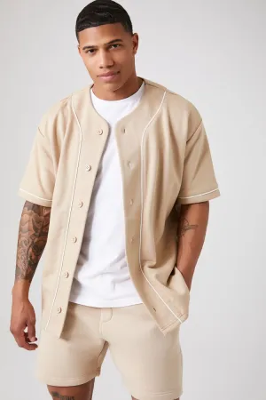 Forever 21 Men's French Terry Baseball Jersey Taupe/White Forever 21