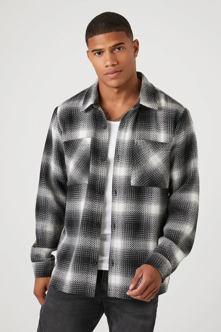 Forever 21 Men's Plaid Long-Sleeve Shirt Black/Cream Forever 21