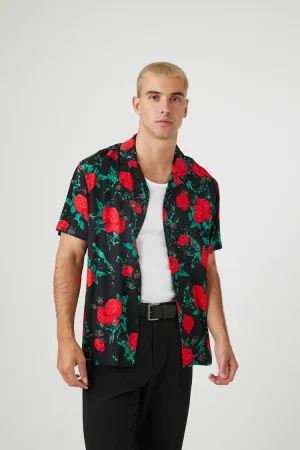 Forever 21 Men's Rayon Rose Print Shirt Black/Multi Forever 21