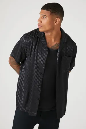 Forever 21 Men's Satin Jacquard Checkered Shirt Black Forever 21