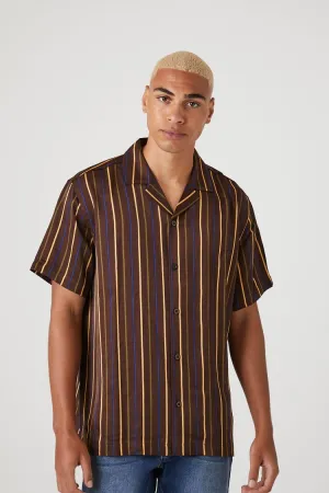 Forever 21 Men's Satin Striped Short-Sleeve Shirt Cocoa/Multi Forever 21
