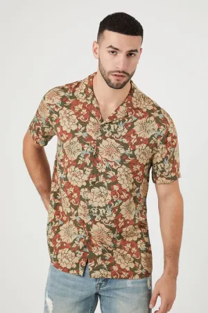 Forever 21 Men's Twill Floral Print Shirt Olive/Multi Forever 21