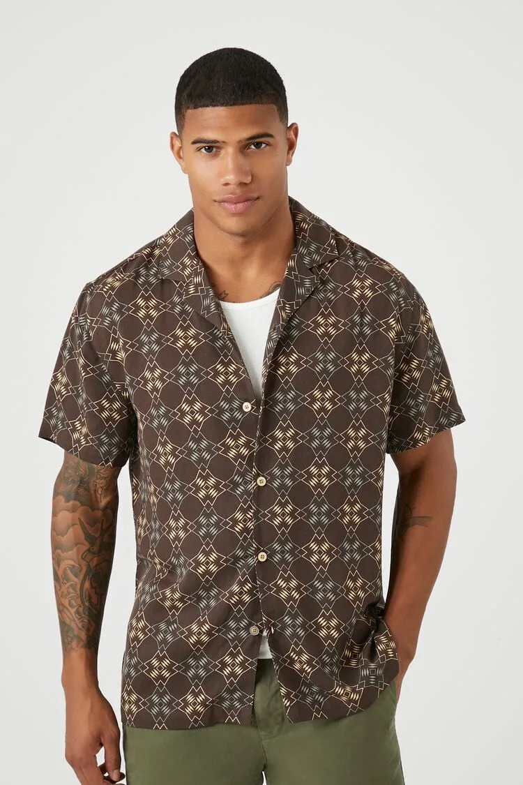 Forever 21 Men's Twill Geo Print Shirt Cocoa/Multi Forever 21