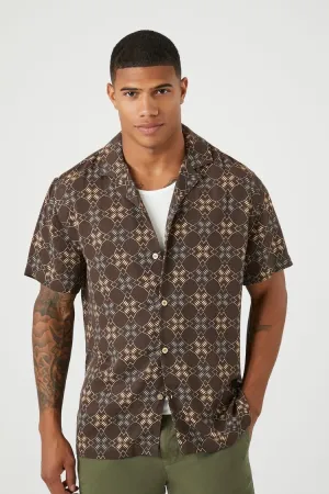 Forever 21 Men's Twill Geo Print Shirt Cocoa/Multi Forever 21