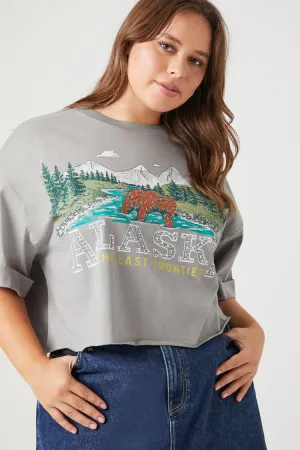Forever 21 Plus Women's Alaska Graphic Cropped T-Shirt Grey/Multi Forever 21