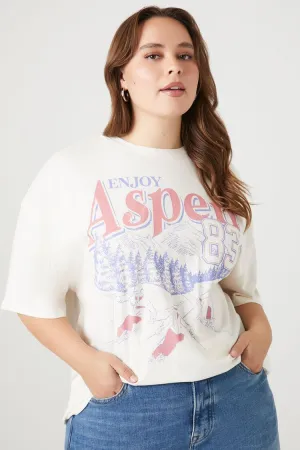 Forever 21 Plus Women's Enjoy Aspen Oversized Graphic T-Shirt Cream/Multi Forever 21