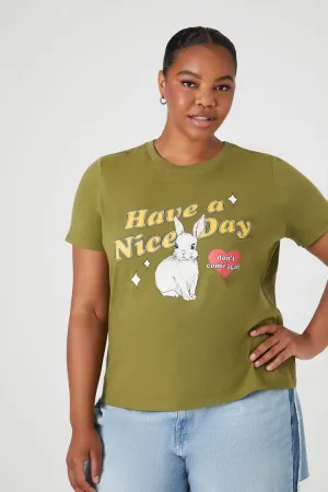 Forever 21 Plus Women's Have a Nice Day Graphic T-Shirt Olive/Multi Forever 21