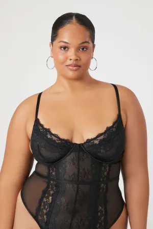 Forever 21 Plus Women's Lace Lingerie Bodysuit Black Forever 21