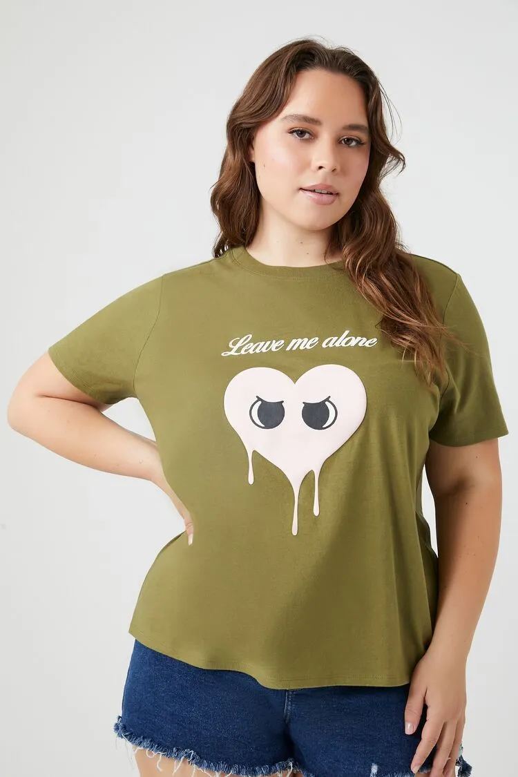 Forever 21 Plus Women's Leave Me Alone Graphic T-Shirt Olive/Multi Forever 21