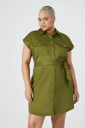 Forever 21 Plus Women's Mini Shirt Dress Olive Forever 21