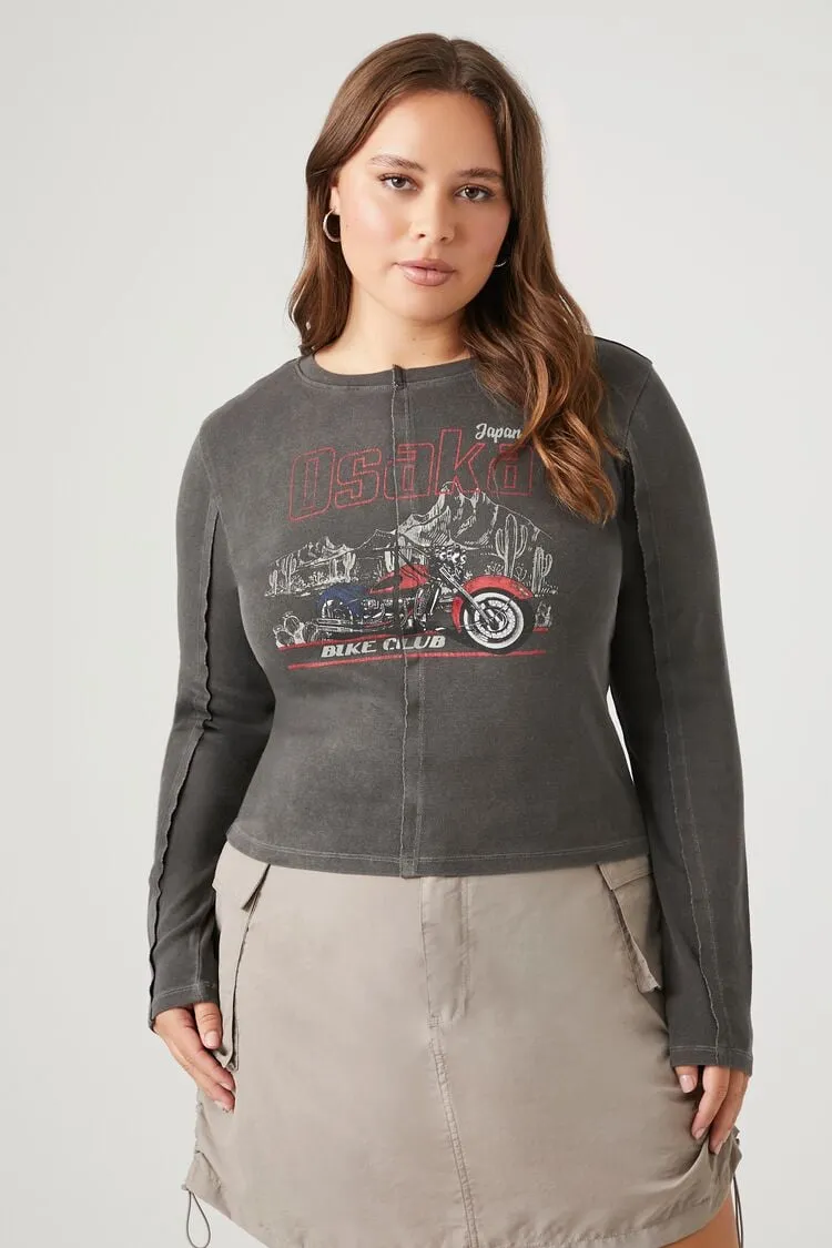 Forever 21 Plus Women's Ribbed Osaka Graphic T-Shirt Charcoal/Multi Forever 21