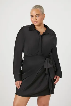 Forever 21 Plus Women's Satin Wrap Shirt Dress Black Forever 21