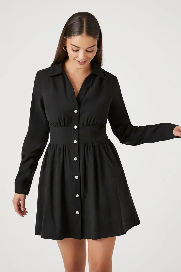 Forever 21 Women's A-Line Mini Shirt Dress Black Forever 21