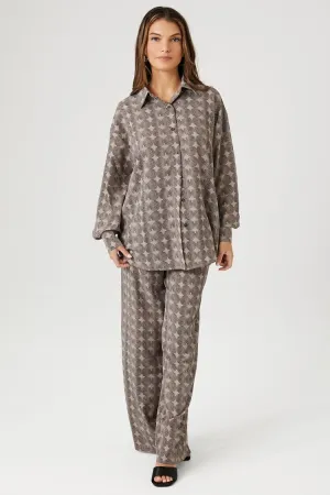 Forever 21 Women's Abstract Print Shirt & Pants Set Taupe/Black Forever 21