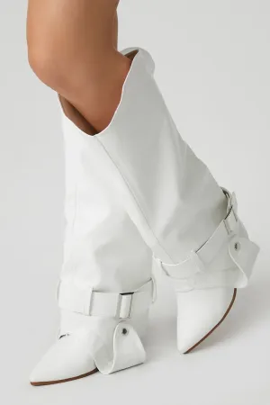 Forever 21 Women's Buckled Faux Leather/Pleather Boots White Forever 21