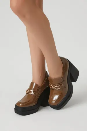 Forever 21 Women's Chain Platform Loafer Heels Brown Forever 21