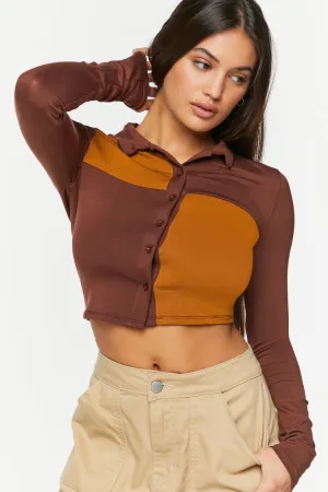Forever 21 Women's Checkered Cropped Shirt Brown/White Forever 21