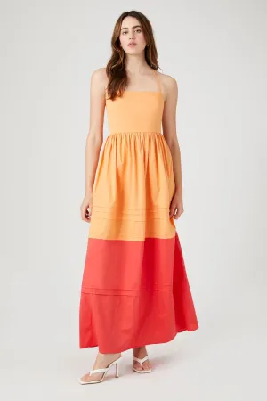 Forever 21 Women's Colorblock Crisscross Cami Maxi Long Dress Cantaloupe/Cayenne Forever 21