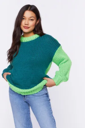 Forever 21 Women's Colorblock Purl Knit Sweater Teal/Green Forever 21