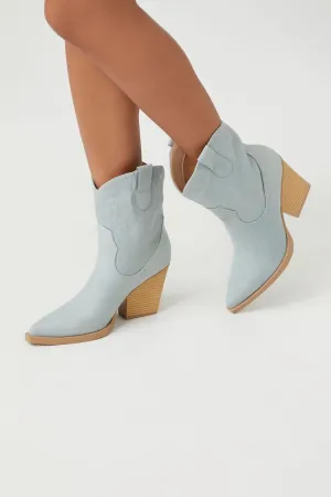 Forever 21 Women's Denim Cowboy Ankle Boots Blue Forever 21