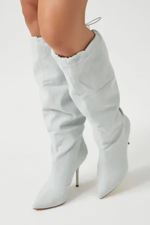 Forever 21 Women's Denim Stiletto Knee Boots Blue Forever 21