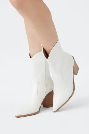 Forever 21 Women's Faux Croc Cowboy Boots White Forever 21