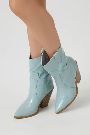 Forever 21 Women's Faux Croc Pointed-Toe Booties Blue Forever 21