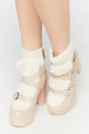 Forever 21 Women's Faux Leather/Pleather & Shearling/Sherpa Booties Nude Forever 21