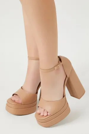 Forever 21 Women's Faux Leather/Pleather Platform Block Heels Nude Forever 21
