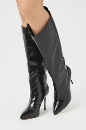 Forever 21 Women's Faux Leather/Pleather Pointed Stiletto Boots Black Forever 21