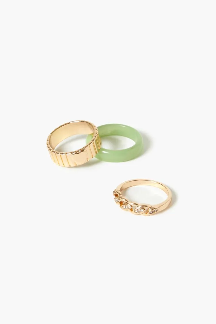 Forever 21 Women's Faux Marble & Rhinestone Chain Ring Set Gold/Green Forever 21