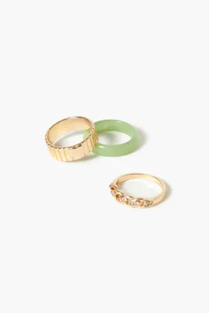 Forever 21 Women's Faux Marble & Rhinestone Chain Ring Set Gold/Green Forever 21