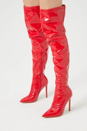 Forever 21 Women's Faux Patent Leather/Pleather Pointed Boots Red Forever 21