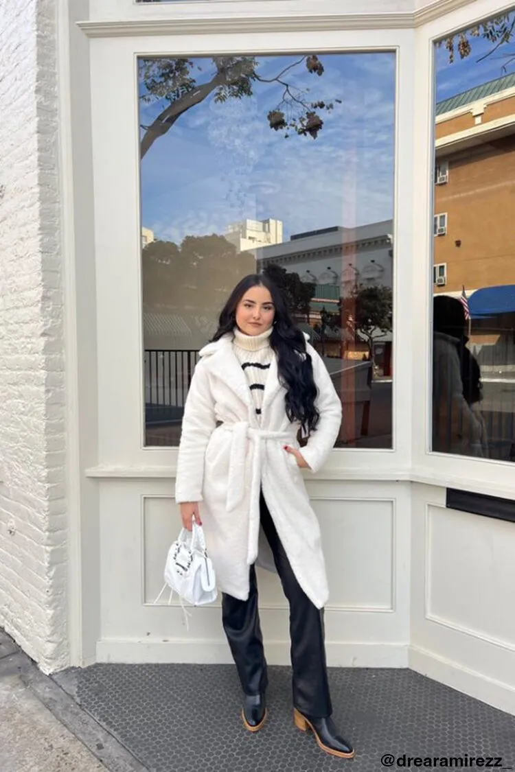 Forever 21 Women's Faux Shearling/Sherpa Belted Coat Cream Forever 21