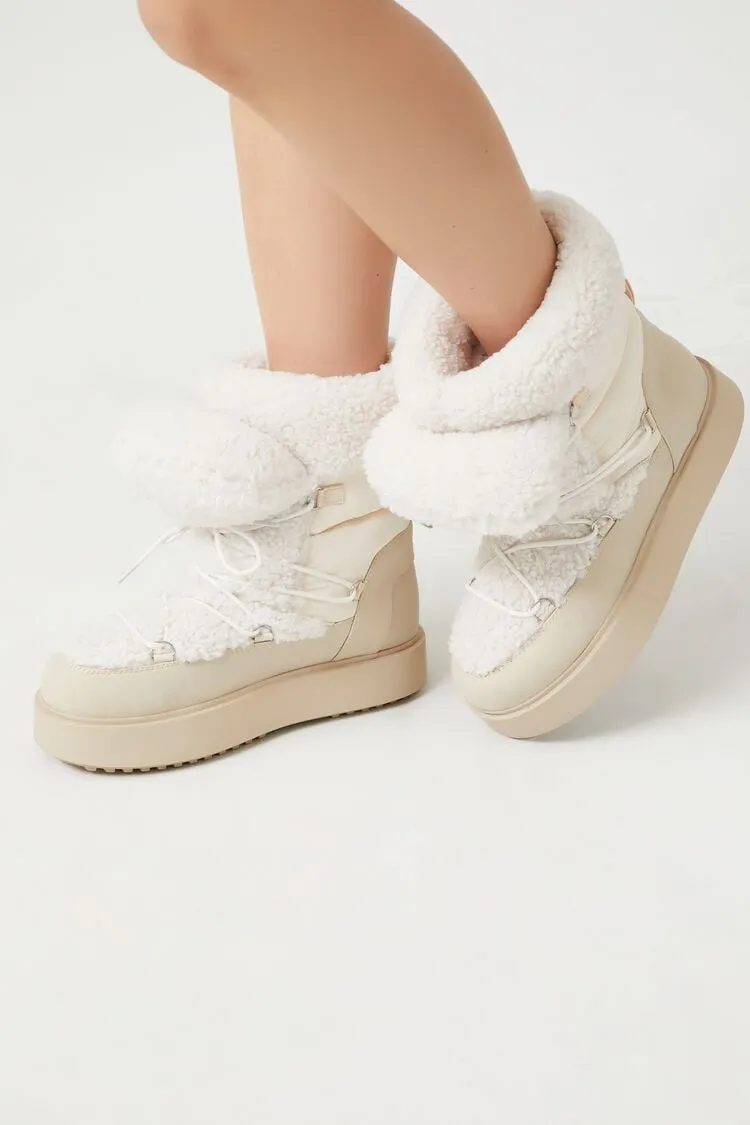 Forever 21 Women's Faux Shearling/Sherpa-Trim & Suede Booties Nude Forever 21