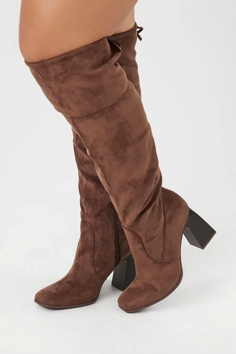 Forever 21 Women's Faux Suede Block Heel Boots (Wide) Brown Forever 21