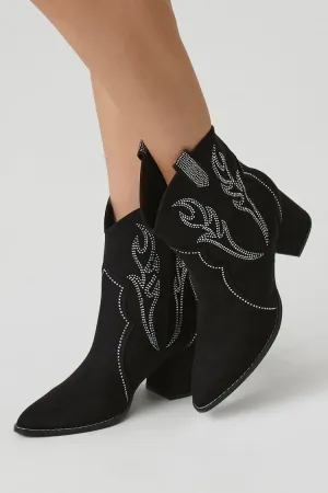 Forever 21 Women's Faux Suede Rhinestone Cowboy Booties Black Forever 21