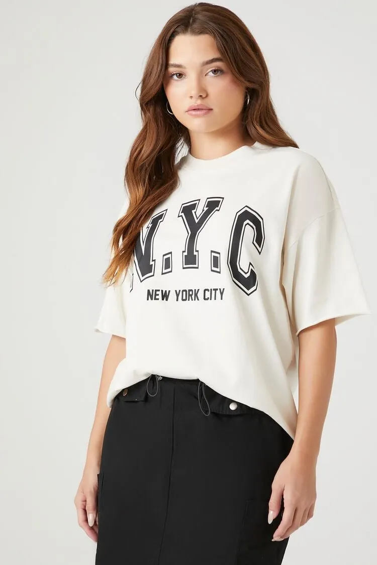 Forever 21 Women's Oversized NYC Graphic T-Shirt White/Black Forever 21