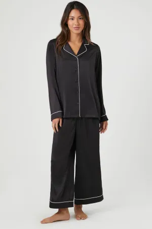 Forever 21 Women's Piped-Trim Shirt & Shorts Pajama Pants Black/White Forever 21