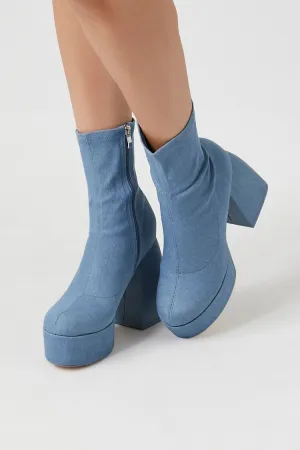 Forever 21 Women's  Platform Block Booties Denim Forever 21
