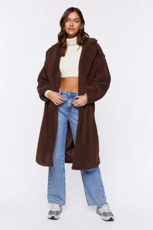 Forever 21 Women's Plush Drop-Sleeve Coat Brown Forever 21