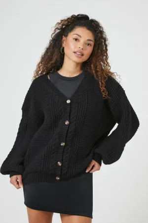 Forever 21 Women's Purl Knit Cardigan Sweater Black Forever 21